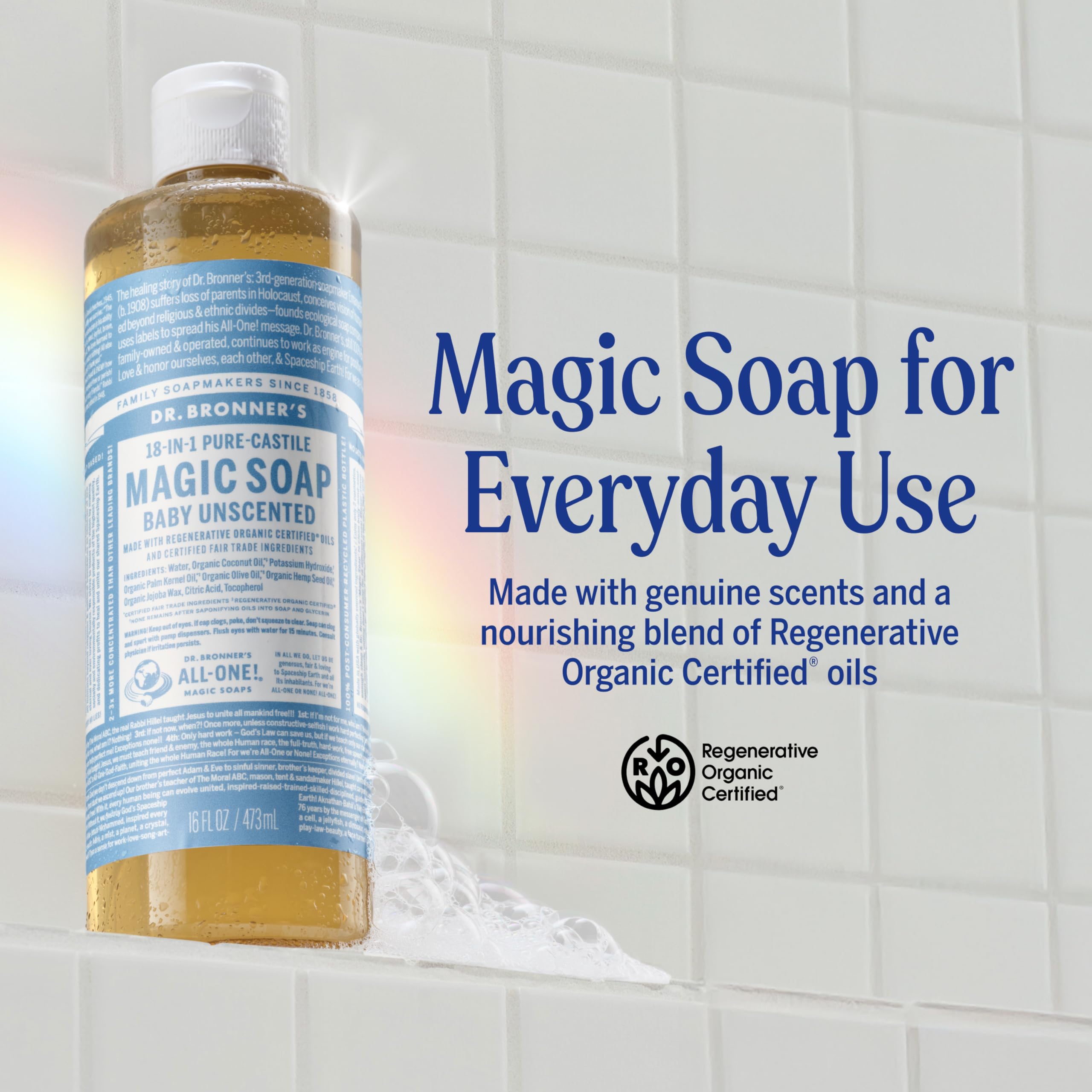 Espuma densa de Dr. Bronner's Castile ideal para duchas suaves