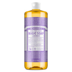 Dr. Bronner's Jabón líquido Castile Lavanda, botella, uso versátil para casa.
