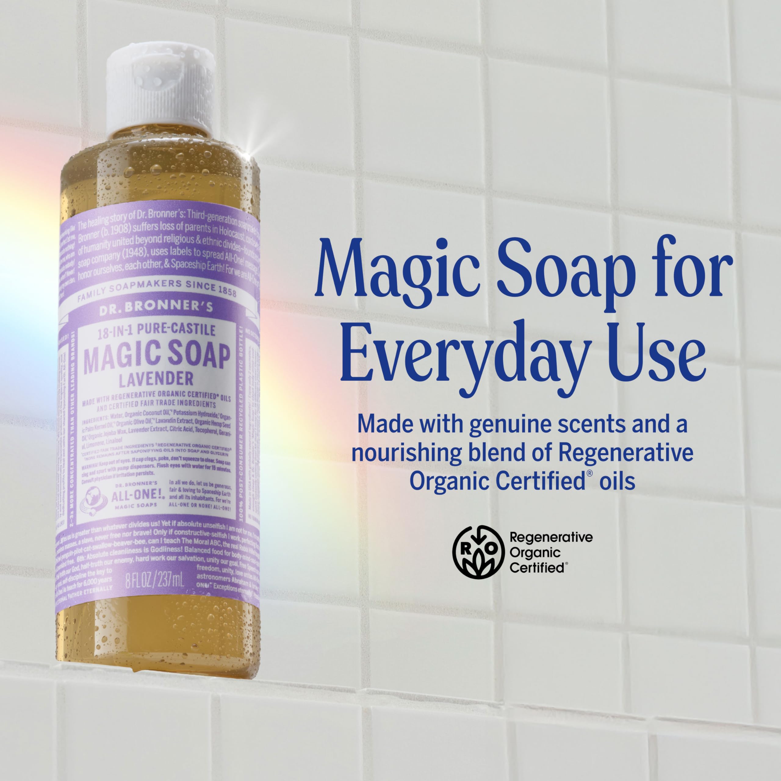 Dr. Bronner's Castile Lavanda, cuidado suave de la piel.