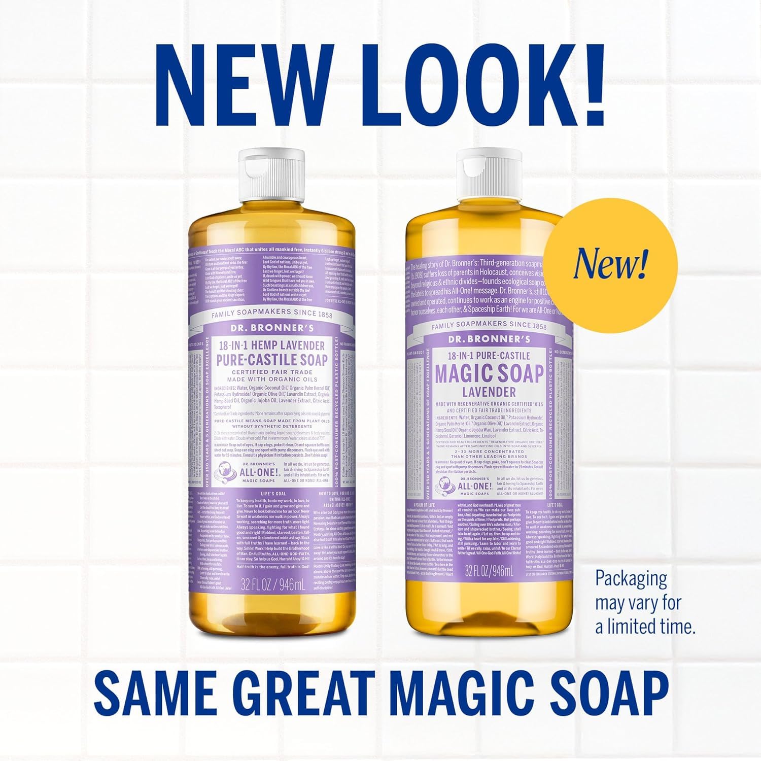 Etiqueta del Jabón líquido Dr. Bronner's Castile Lavanda, aroma natural.
