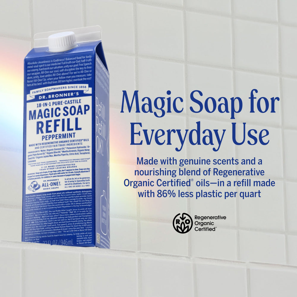 Dr Bronner's Jabón líquido Castile Menta; espuma rica para ducha diaria.
