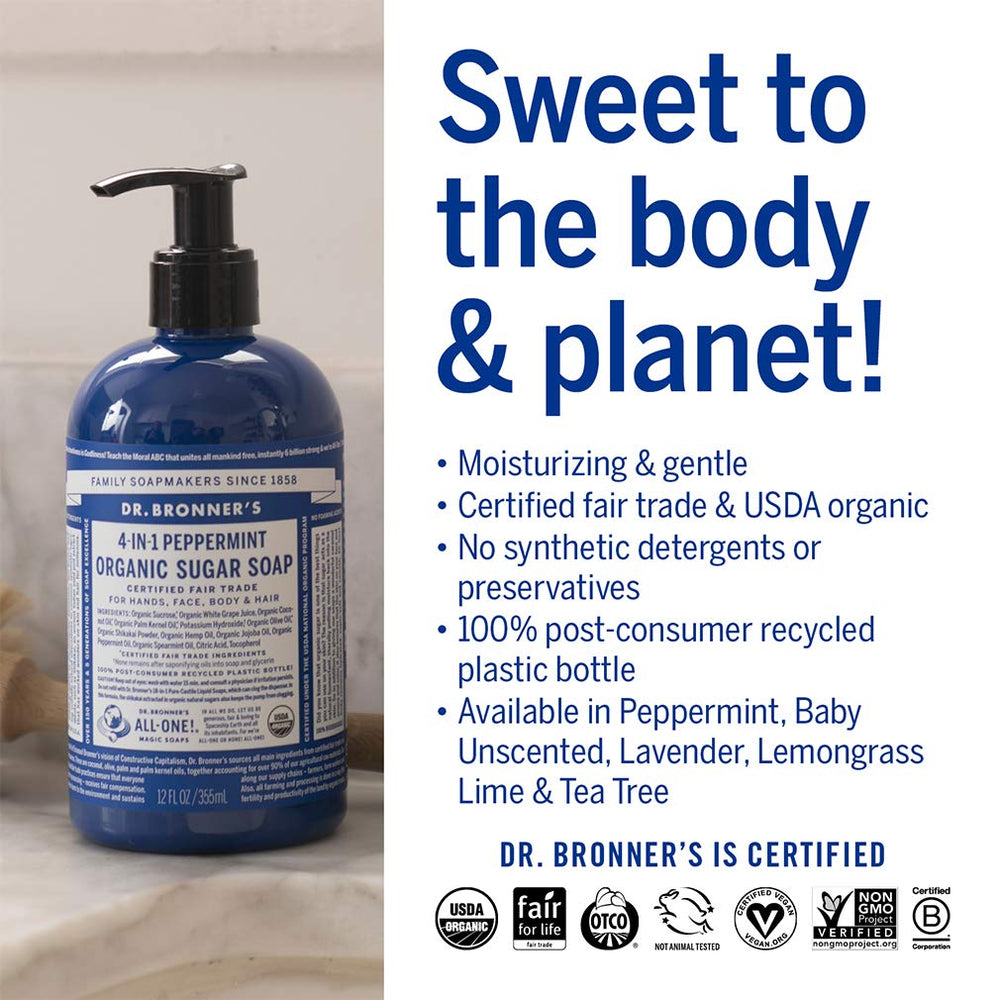 Dr. Bronner's Lavado de manos y cuerpo con aroma mentolado.