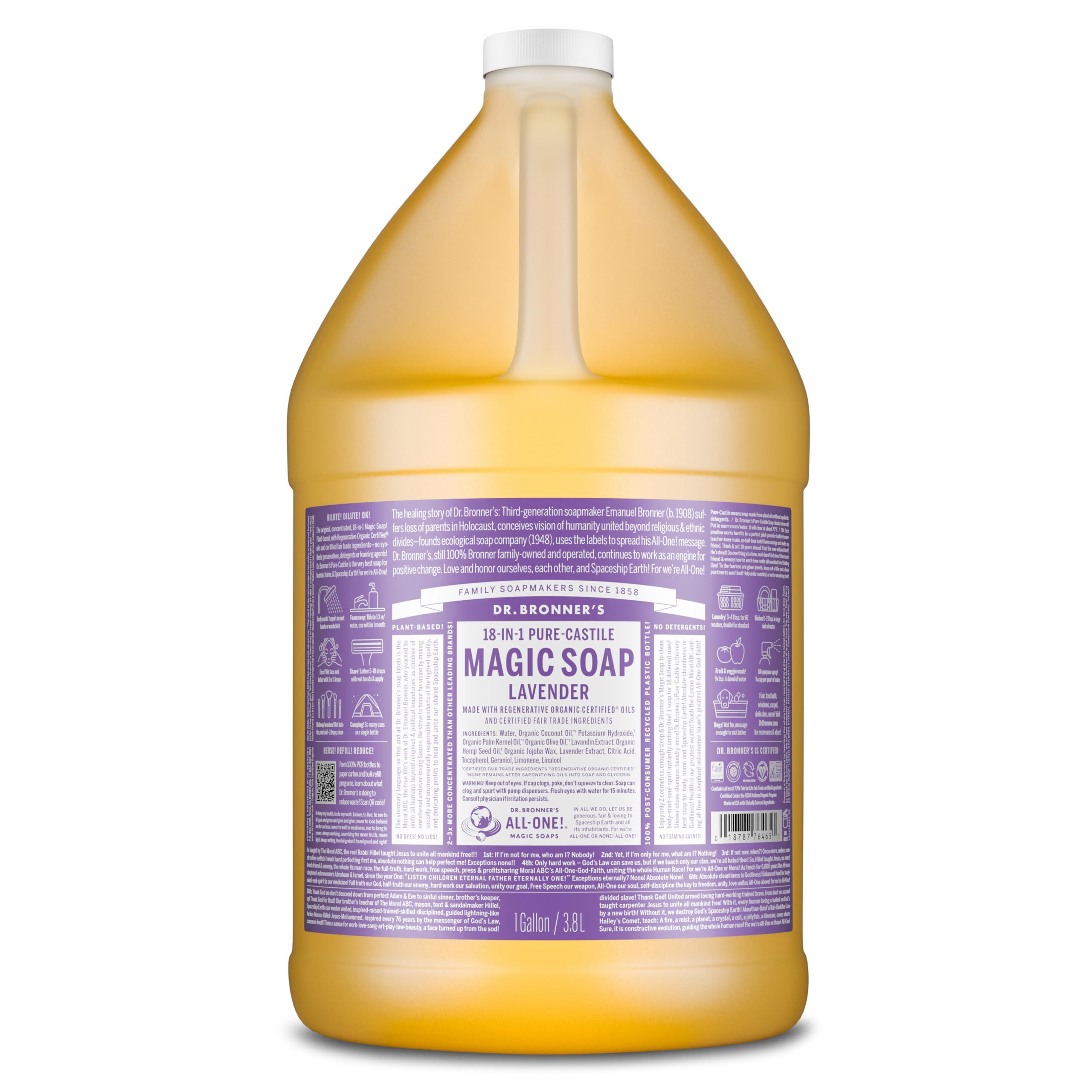Dr. Bronner's lavender pure-castile soap lather close-up for gentle cleansing