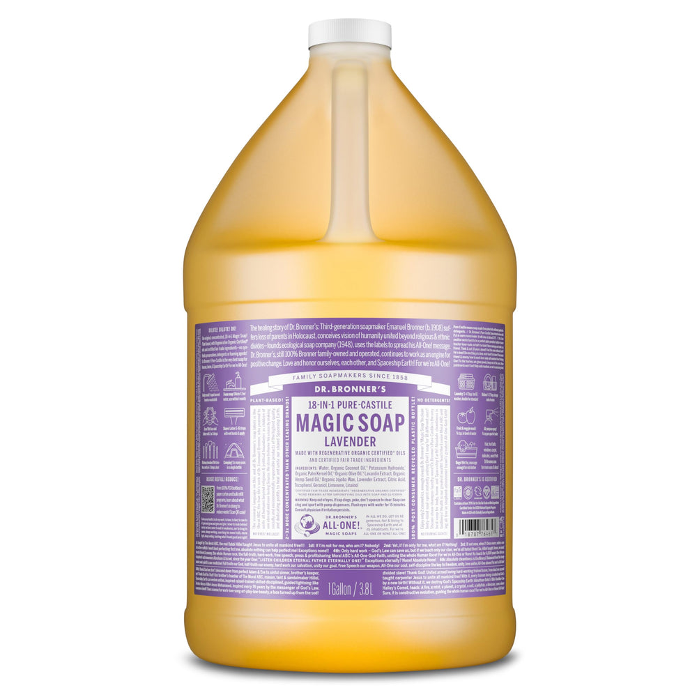 Dr. Bronner's lavender pure-castile soap lather close-up for gentle cleansing