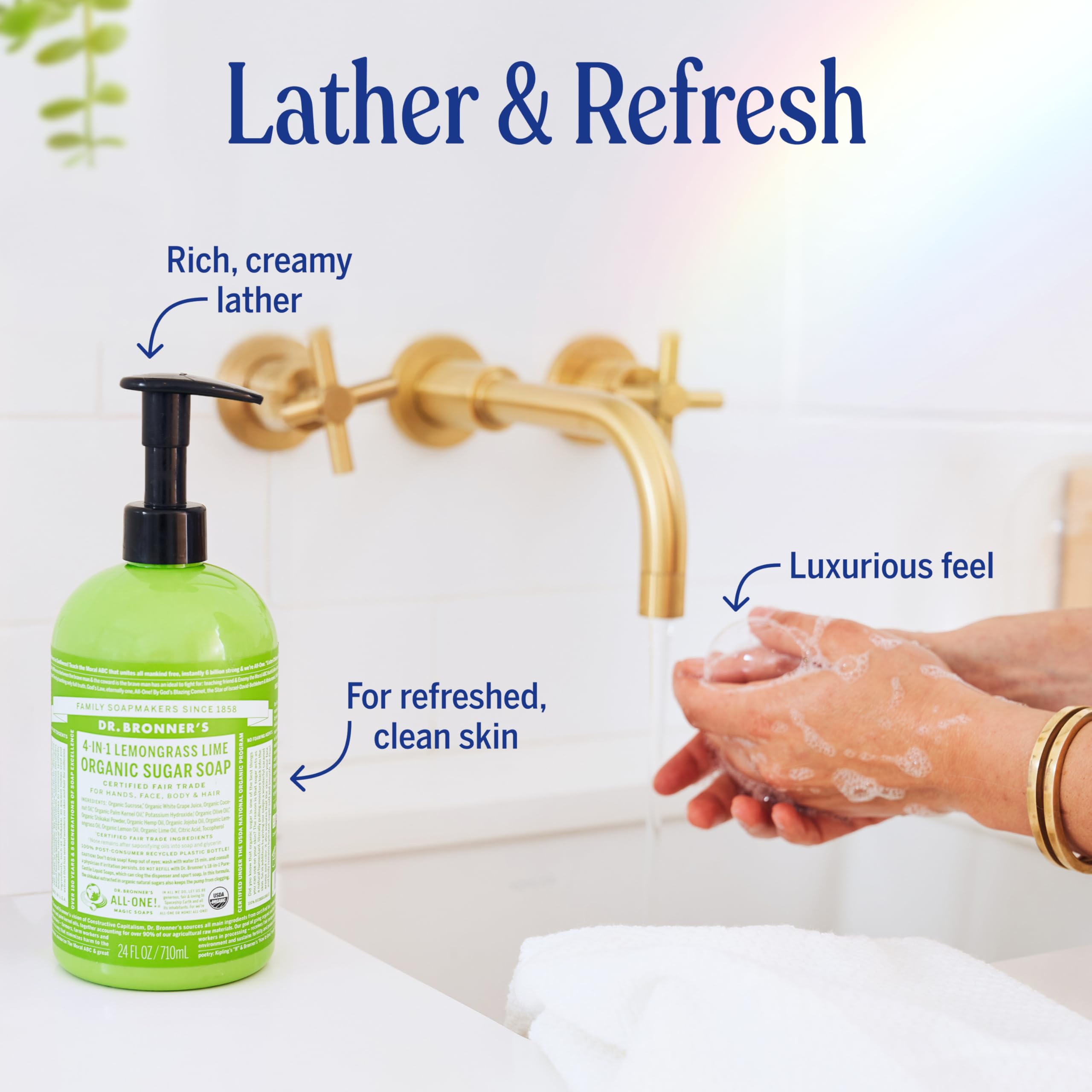 Dr. Bronner's Lemongrass sugar soap body lather in shower