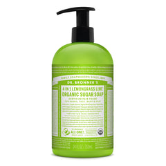 Dr. Bronner's Lemongrass sugar soap bottle ready for a creamy wash for hands and body