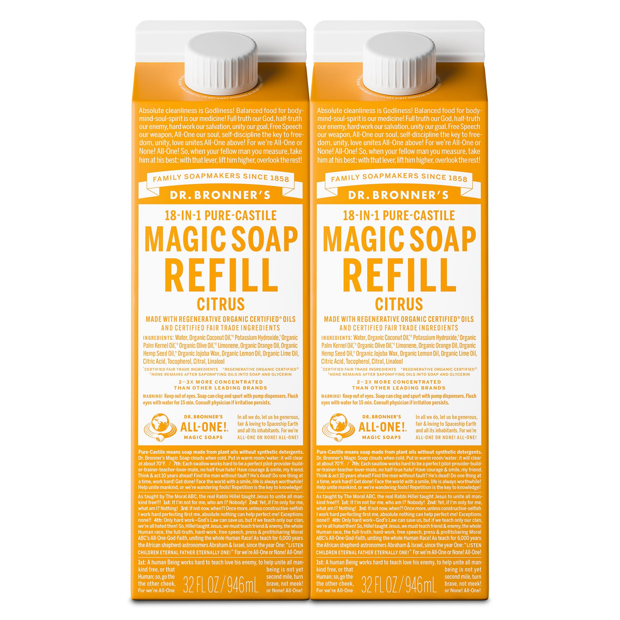Dr. Bronner's Magic Soap Citrus refill bottle for kitchen and body care use