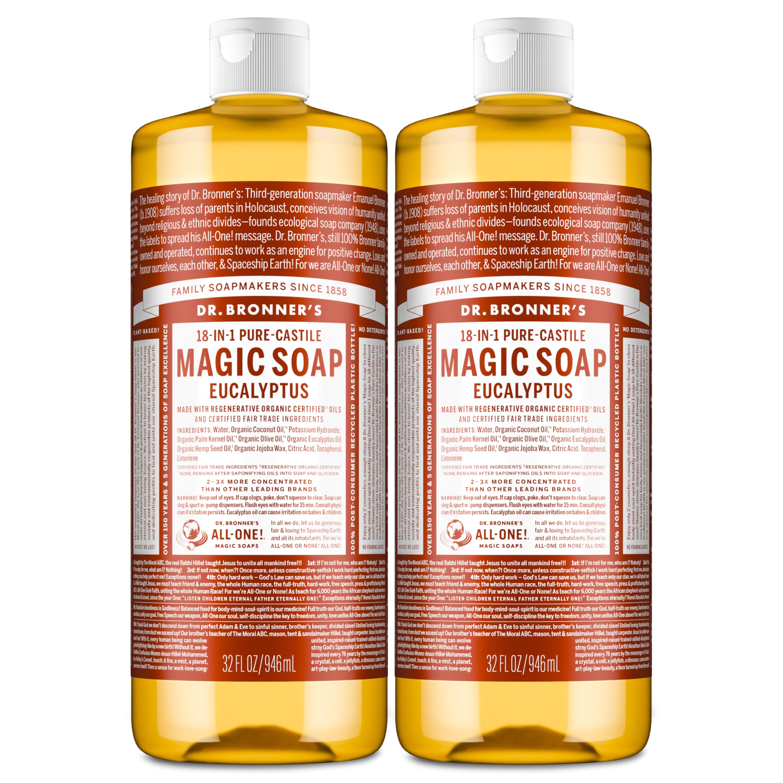 Dr. Bronner's Magic Soap eucalyptus bottle for a versatile gentle clean.