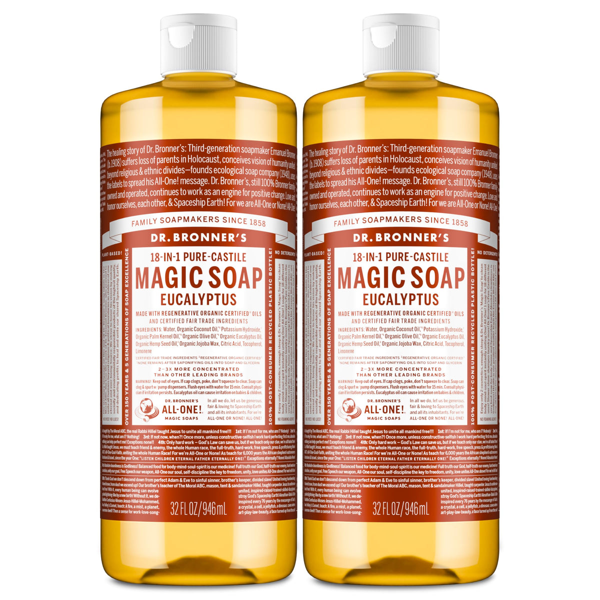 Dr. Bronner's Magic Soap eucalyptus bottle for a versatile gentle clean.
