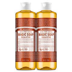 Dr. Bronner's Magic Soap eucalyptus bottle for multi-use cleaning and skin care.