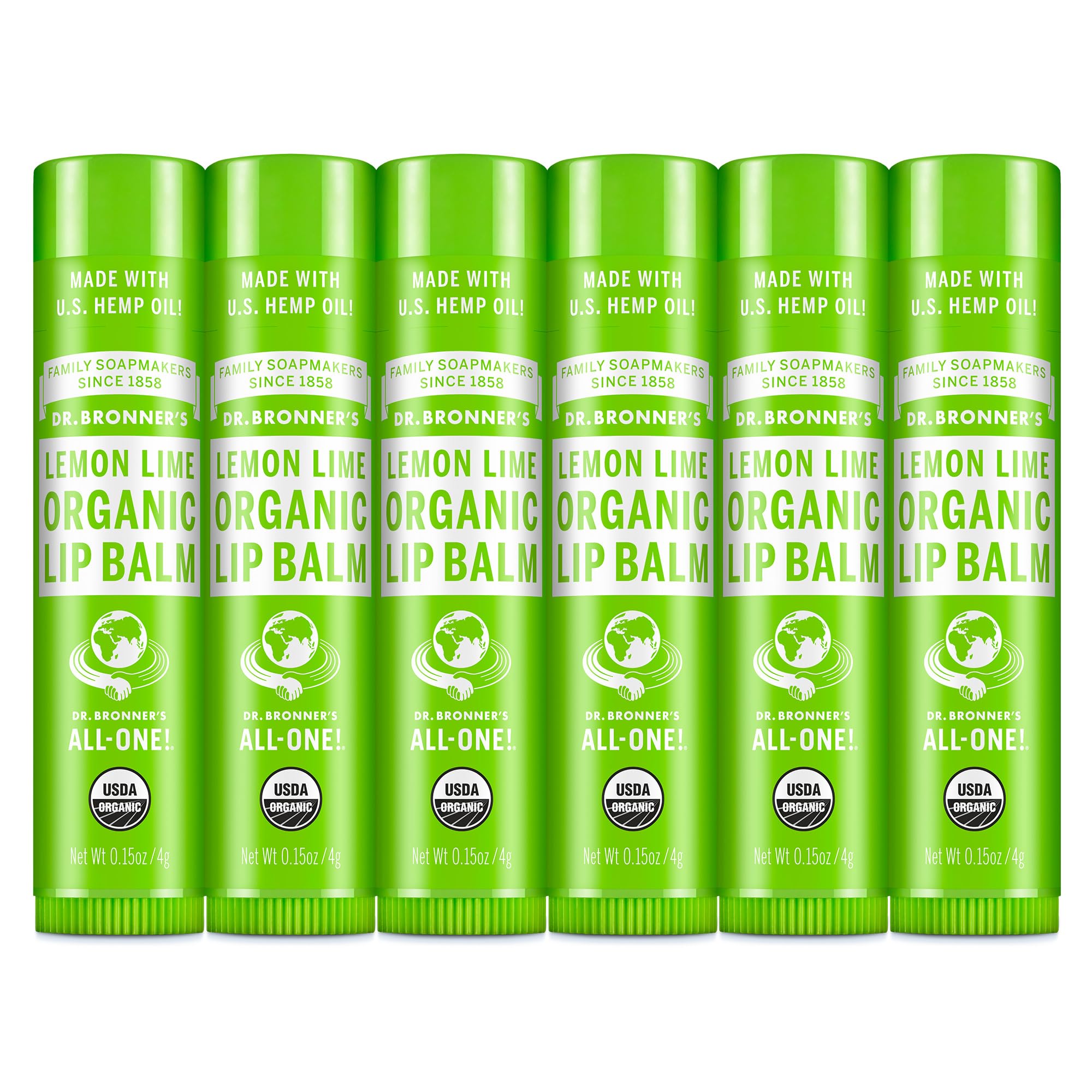 Dr. Bronner’s Organic Lip Balm Lemon Lime tubes for hydrating lip care