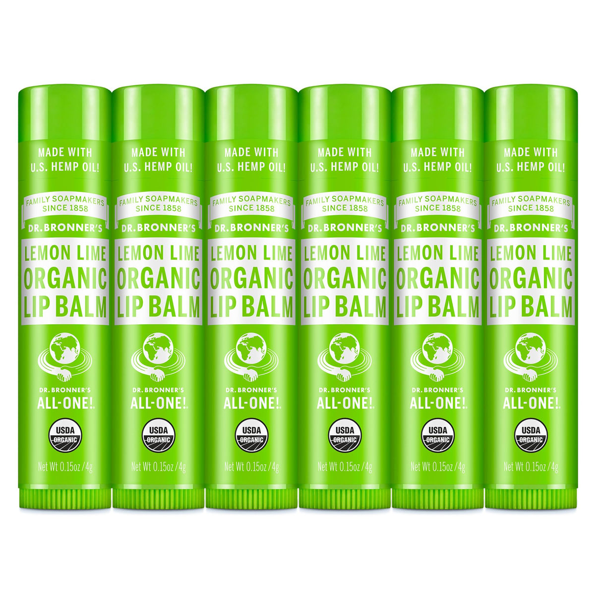 Dr. Bronner’s Organic Lip Balm Lemon Lime tubes for hydrating lip care