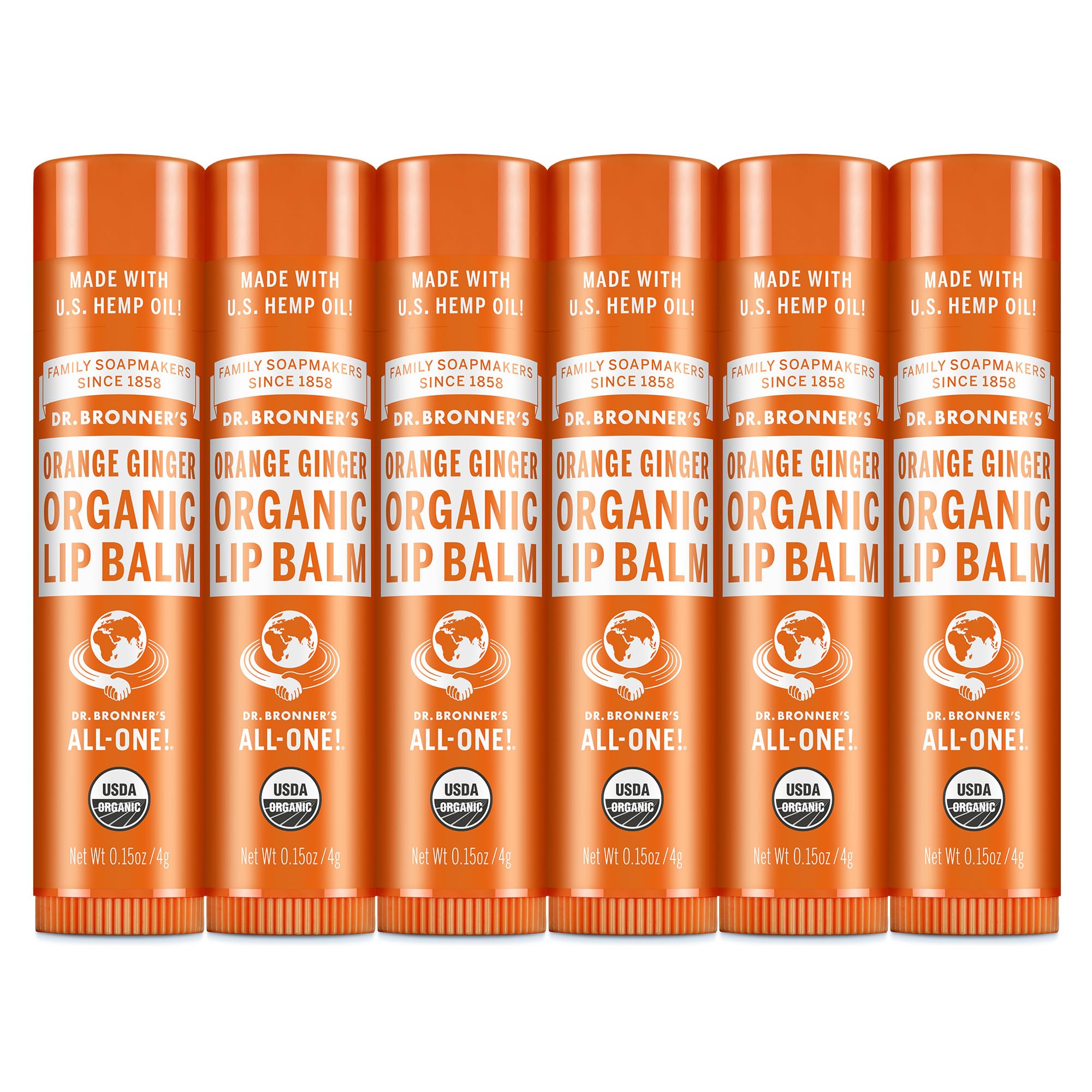 dr bronners organic lip balm orange ginger six-pack for dry lips and travel