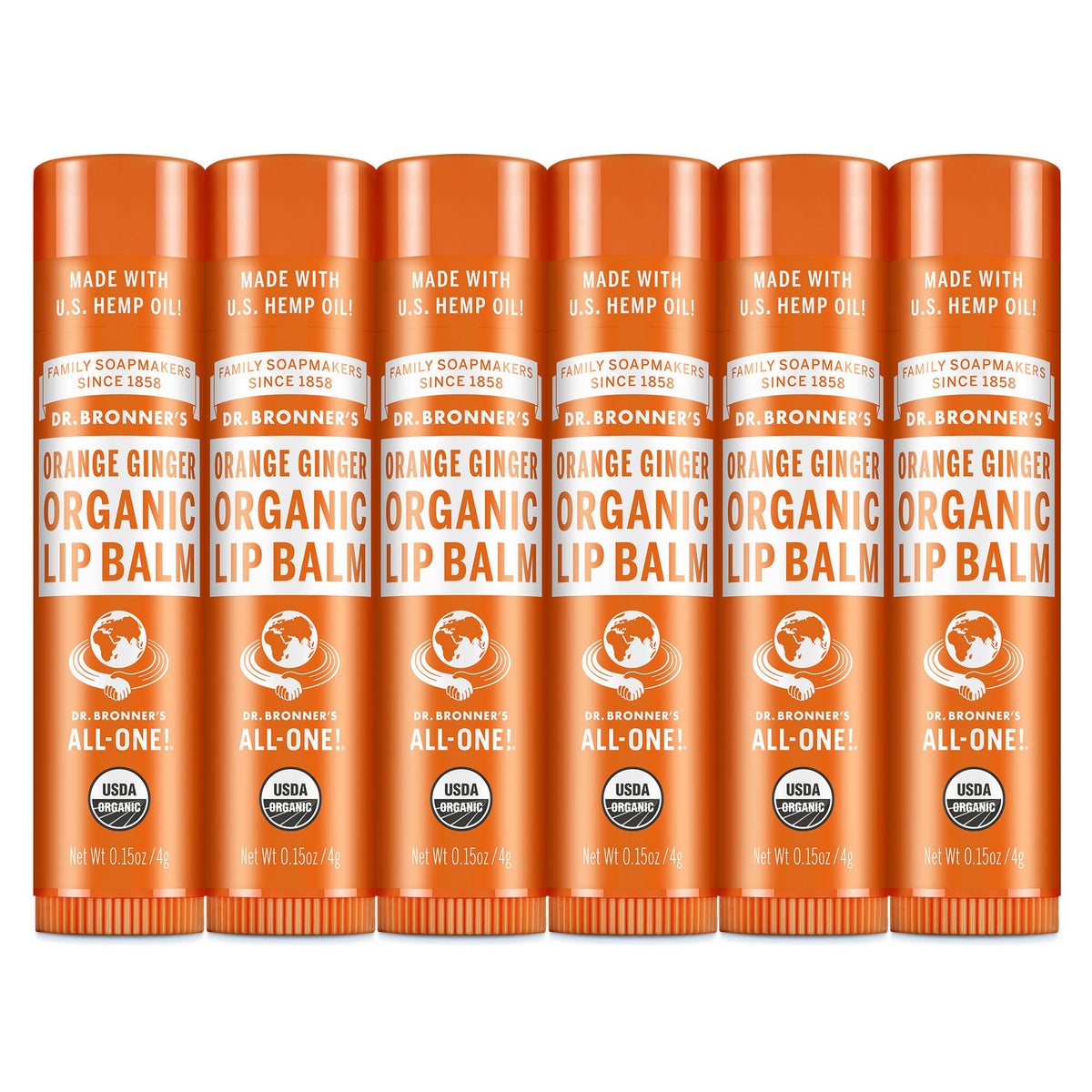 dr bronners organic lip balm orange ginger six-pack for dry lips and travel