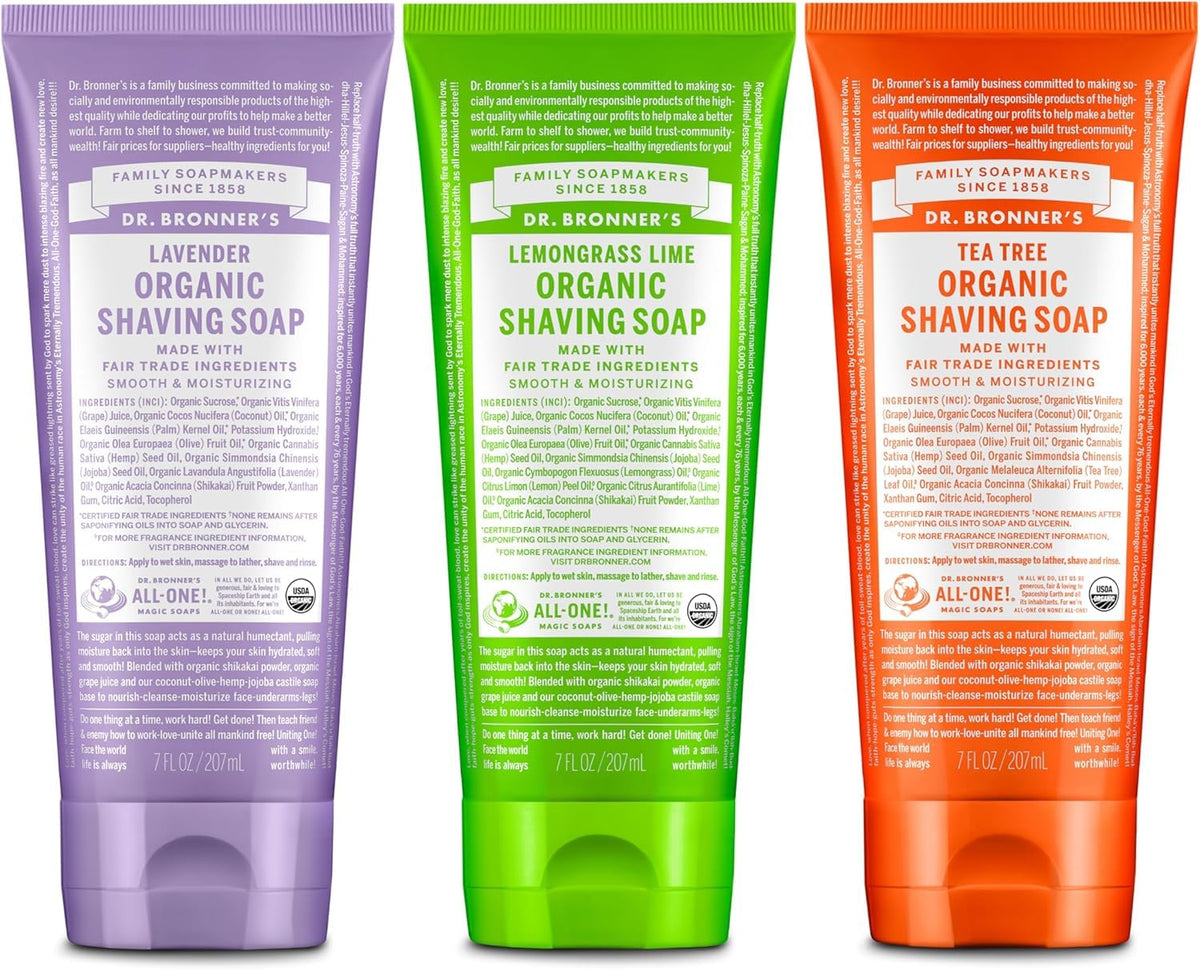 Dr. Bronner’s Lavender shaving soap bar with calming lather for daily shaving