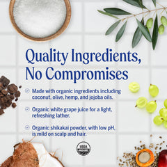 Dr. Bronner's Organic Sugar Soap ingredients highlight organic oils and shikakai.