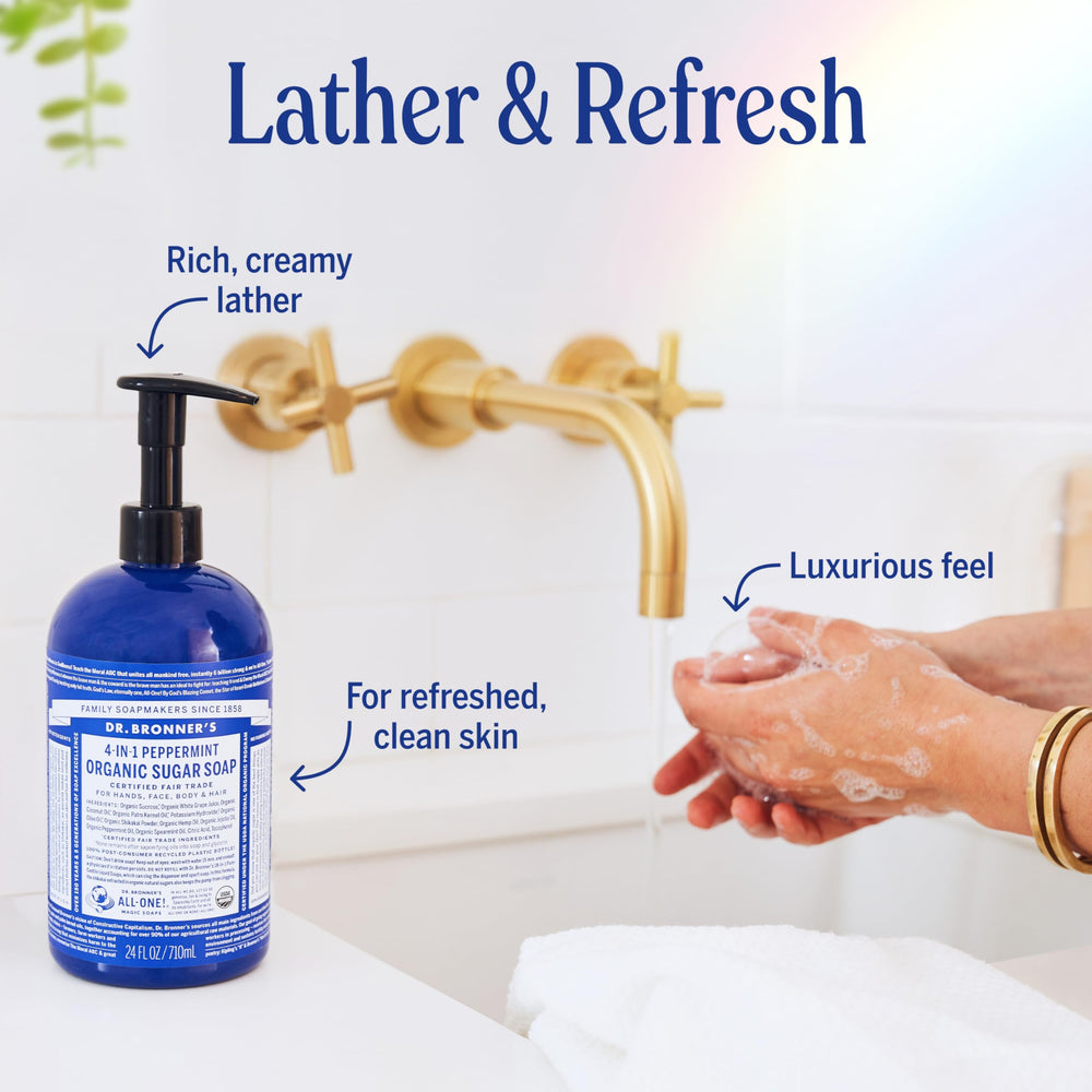 Dr. Bronner's Organic Sugar Soap Peppermint with shikakai for conditioning