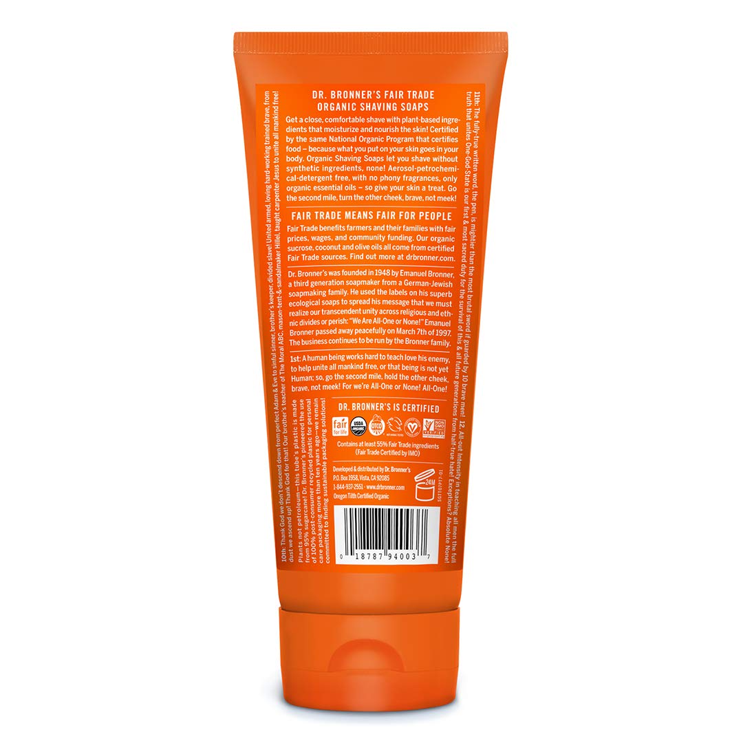Dr. Bronner's Organic Tea Tree Shaving Soap bar close-up shows creamy lather for a close shave
