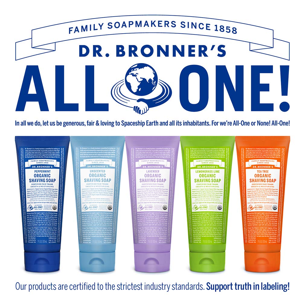 Dr. Bronner's Organic Tea Tree Shaving Soap can be used on face, underarms, and legs