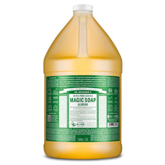 Dr. Bronner's Almond Pure-Castile bottle pour for versatile, sustainable cleaning.