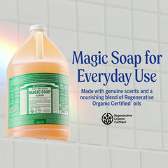 Dr. Bronner's Pure-Castile Almond lather close-up, smooth skin cleansing experience.