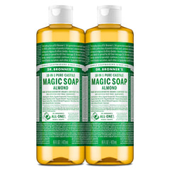 Dr. Bronner's Pure-Castile Almond Soap 16oz 2-pack delivers rich lather for daily cleansing.