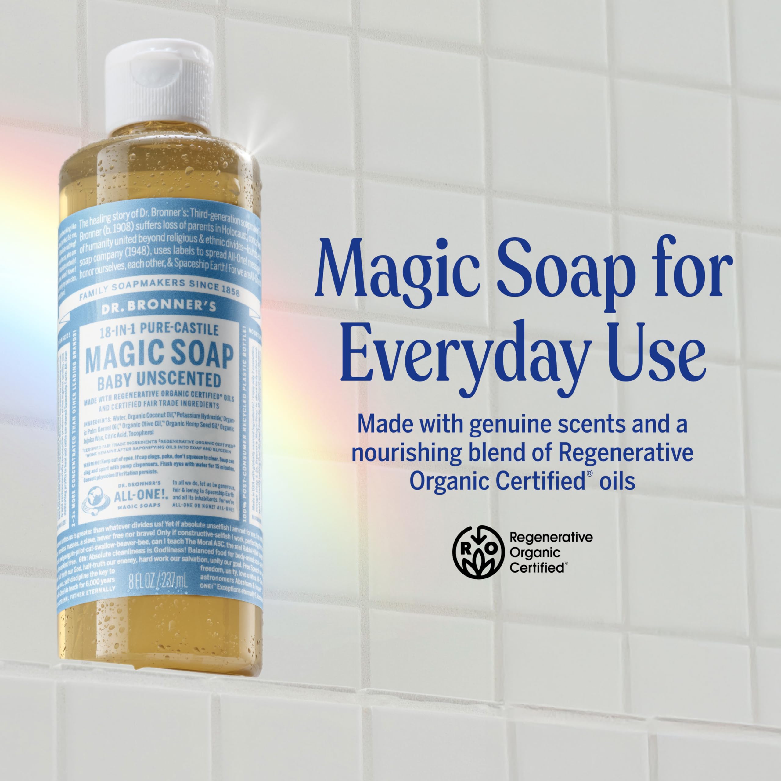 Dr. Bronner's Baby Unscented soap lather on skin for gentle cleansing