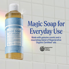 Dr. Bronner's Baby Unscented soap lather on skin for gentle cleansing
