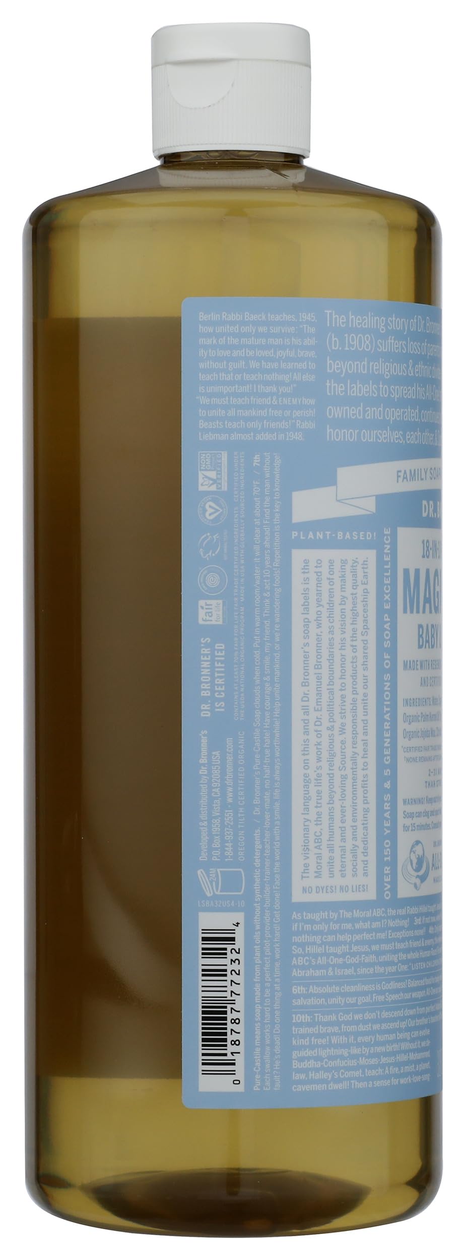 Gentle cleansing for babies skin with Dr. Bronner's Baby Unscented Soap