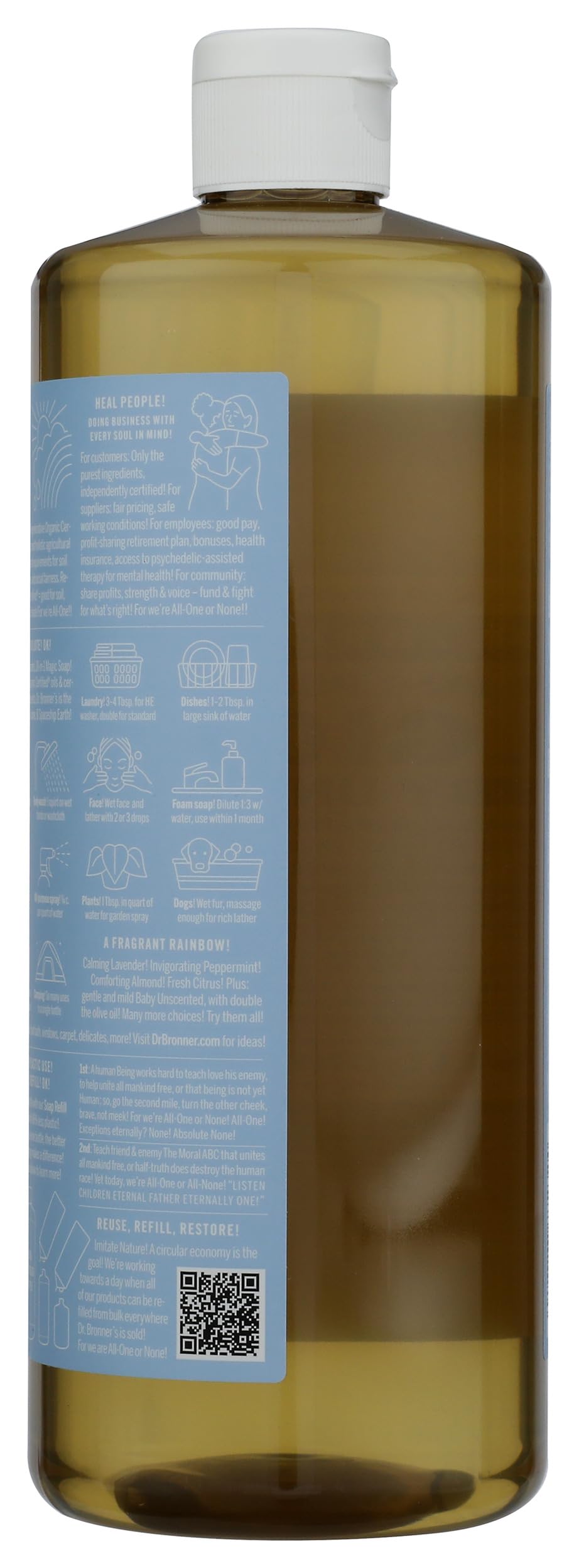 Dr. Bronner's Baby Unscented Soap being poured to show gentle, versatile lather