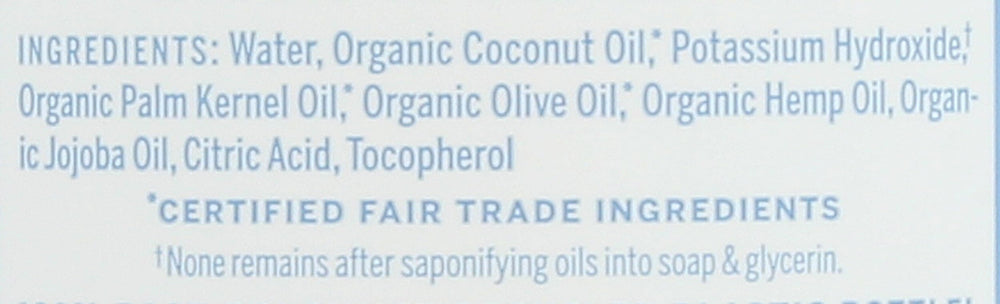 Close-up of Dr. Bronner's label highlighting USDA organic and fair trade ingredients
