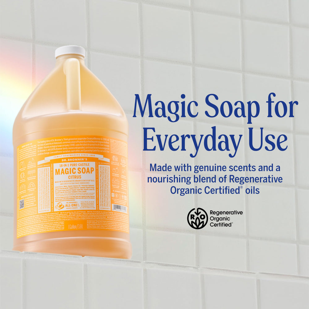 Dr. Bronner's Pure-Castile soap pour, easy dilution for dishes