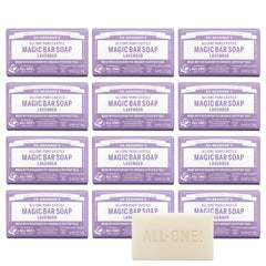 Dr. Bronner's Lavender Magic Bar close-up shows rich lather for face and body.