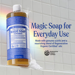 Dr. Bronner's Peppermint Pure-Castile lather demonstrates thick, cleansing foam.