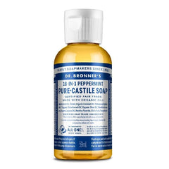 Dr. Bronner's Peppermint Pure-Castile travel bottle pour for versatile cleaning.