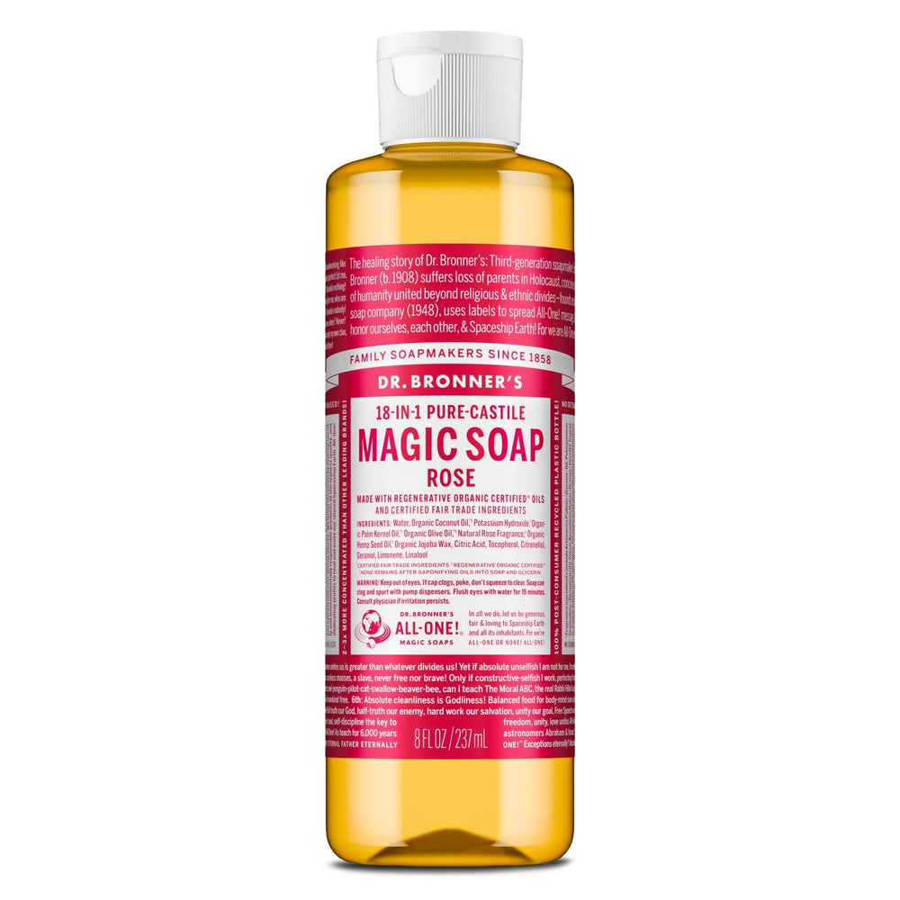 Dr. Bronner's Pure-Castile Rose bottle for multi-use cleaning