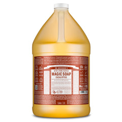 Dr. Bronner's Pure-Castile eucalyptus bottle for versatile skin and home cleaning.