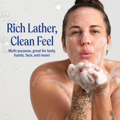 Dr. Bronner's Soap rich lather close-up demonstrates cleansing feel without residue
