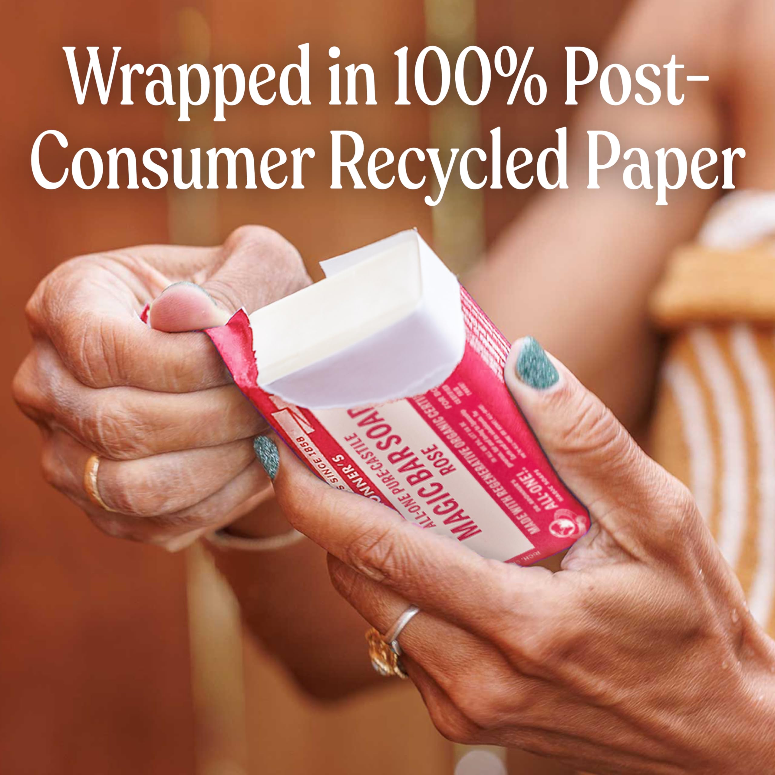 Dr. Bronner’s Rose bar vegan formula with plant-based oils.