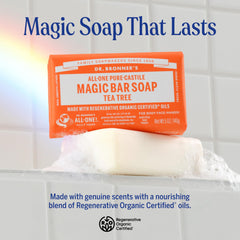 Dr. Bronner's Tea Tree Magic Bar cleanses face, body, and hair gently.