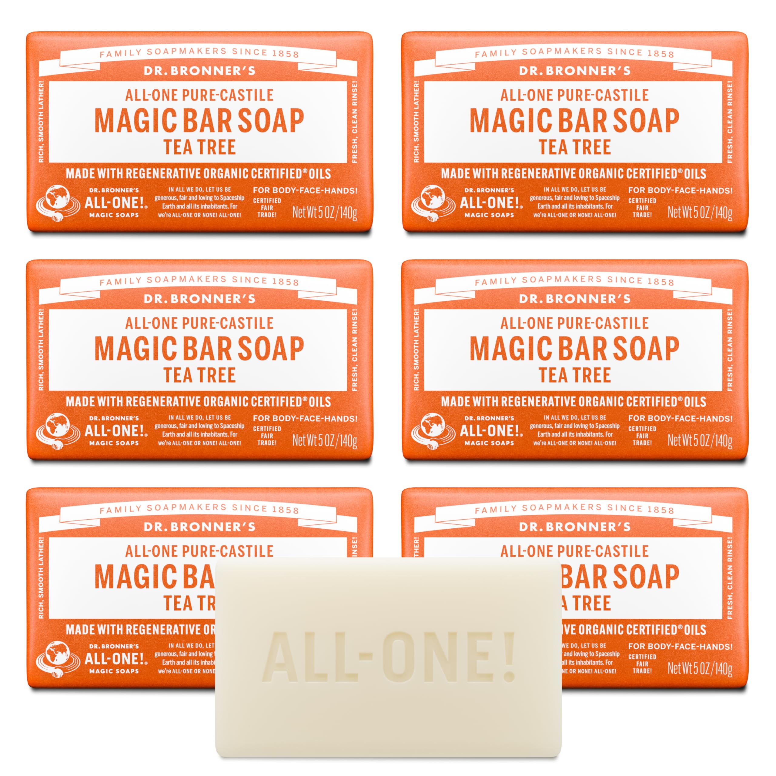 Dr. Bronner's Tea Tree Magic Bar lathers richly for refreshed skin.