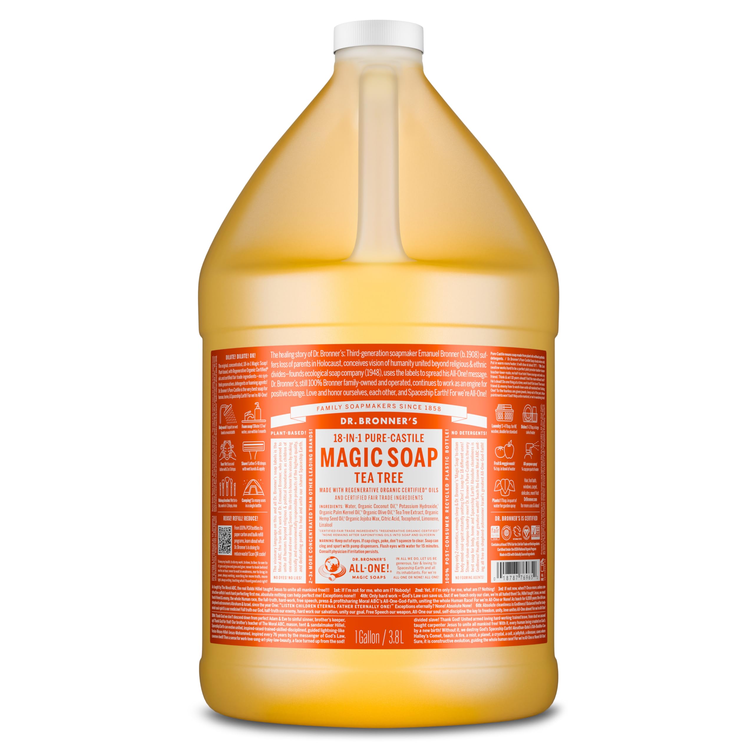Dr. Bronner's Tea Tree Soap bottle front for everyday cleaning