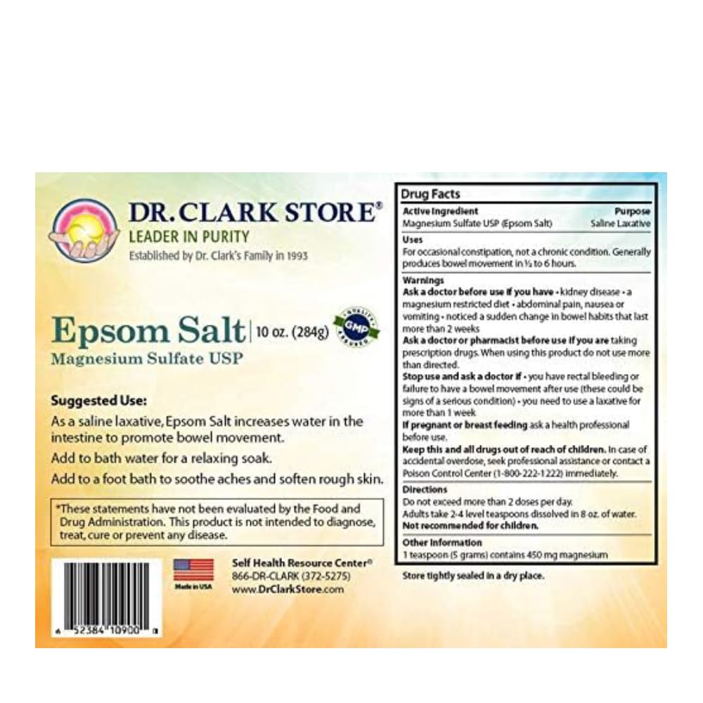 Dr Clark Store sal epsom 10oz envase para baño relajante y cuidado de la piel
