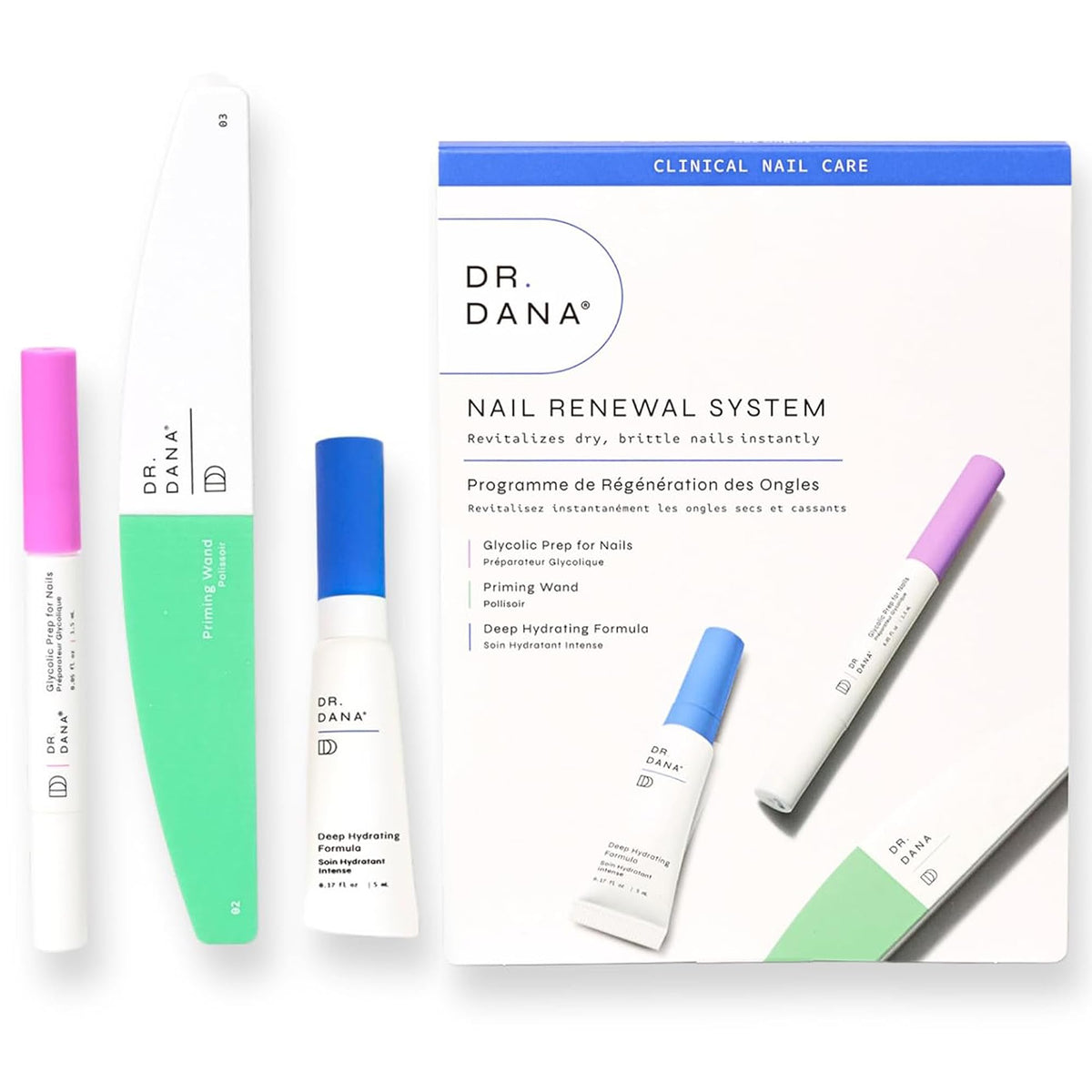 Dr. Dana Nail Repair Kit bottle closeup showing glossy, healthier-looking nails.