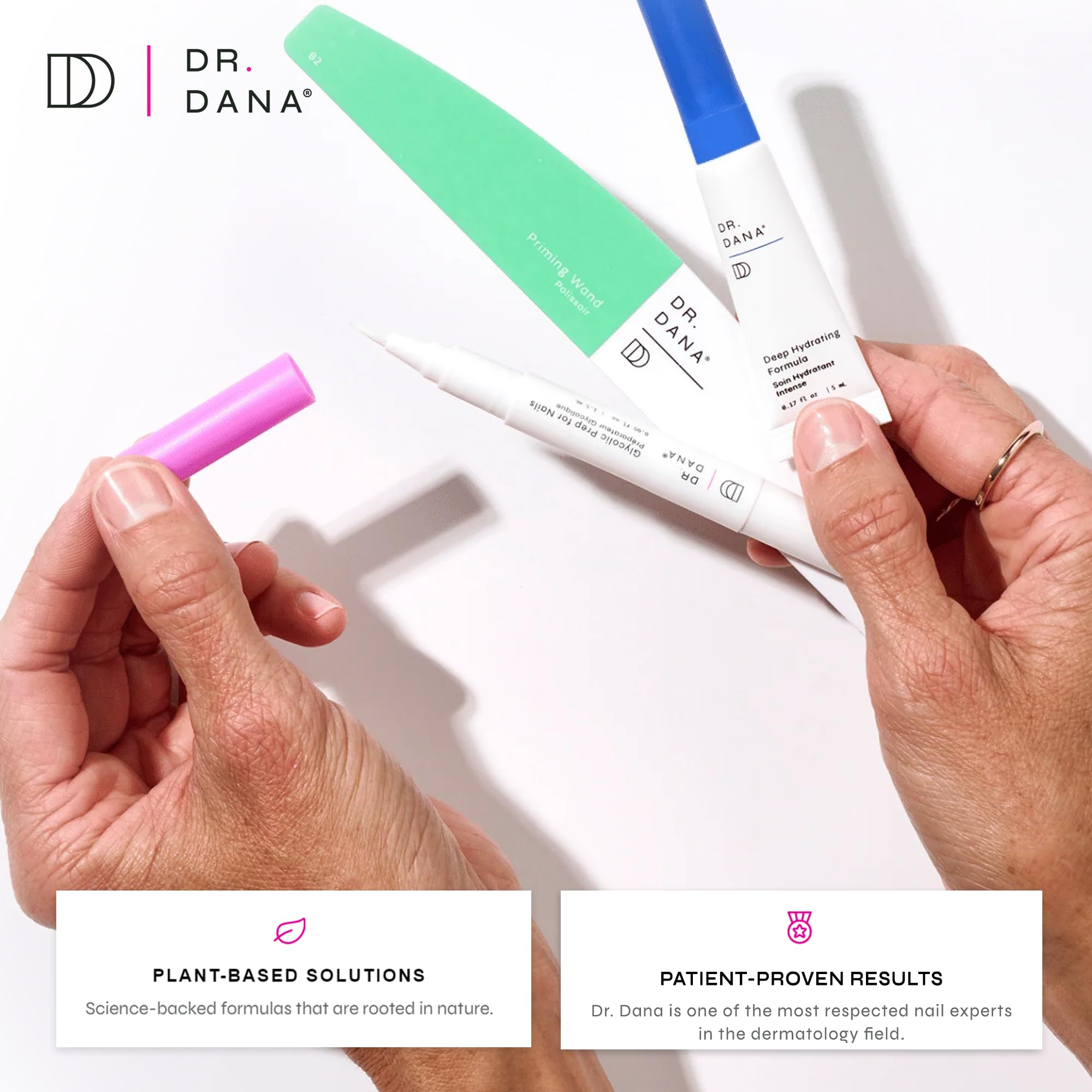 Shiny, photo-ready nails after using the Dr. Dana Nail Repair Kit.