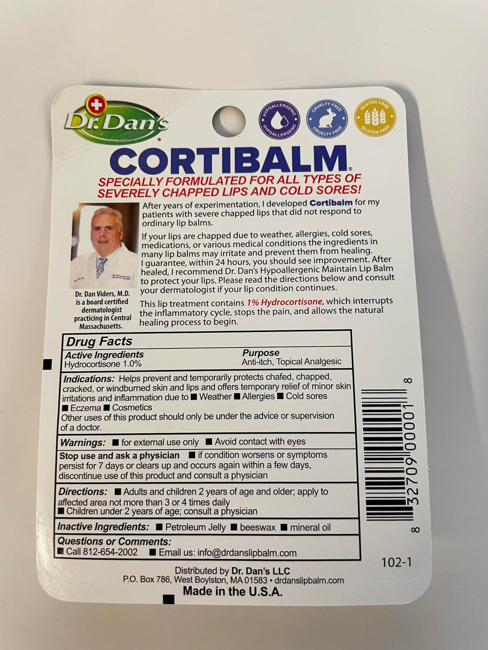 Ingredient view highlights beeswax and hydrocortisone for soothing relief.