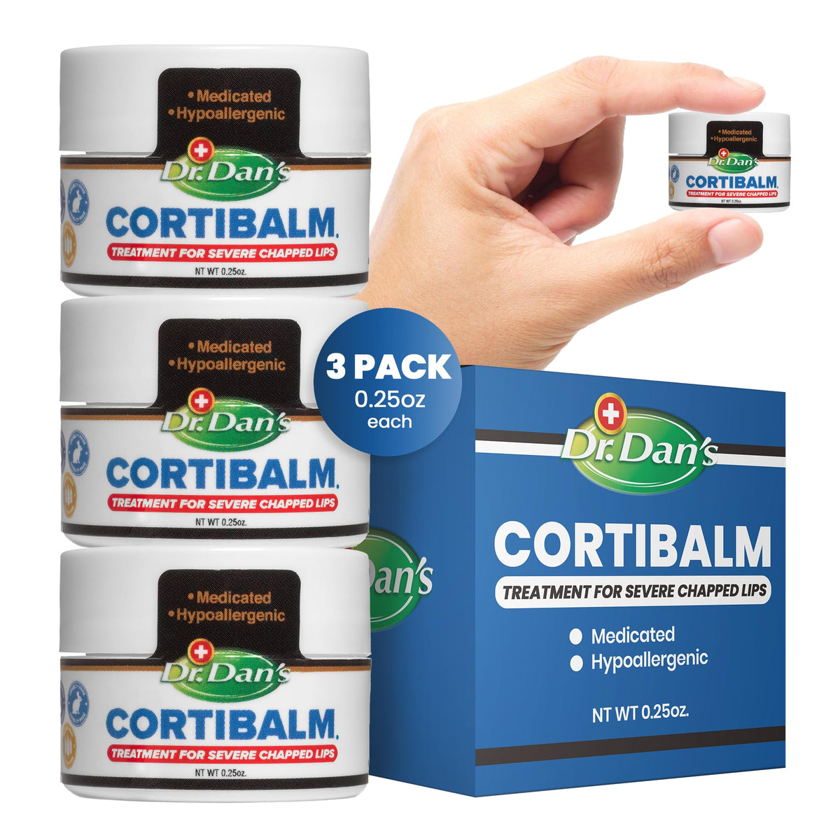 Dr. Dan's Cortibalm: pack de tres tarros para labios secos y suaves