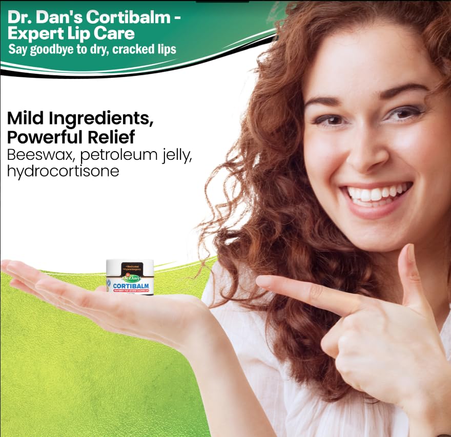Dr. Dan's Cortibalm en uso para labios agrietados y confort rápido
