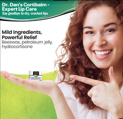 Dr. Dan's Cortibalm en uso para labios agrietados y confort rápido