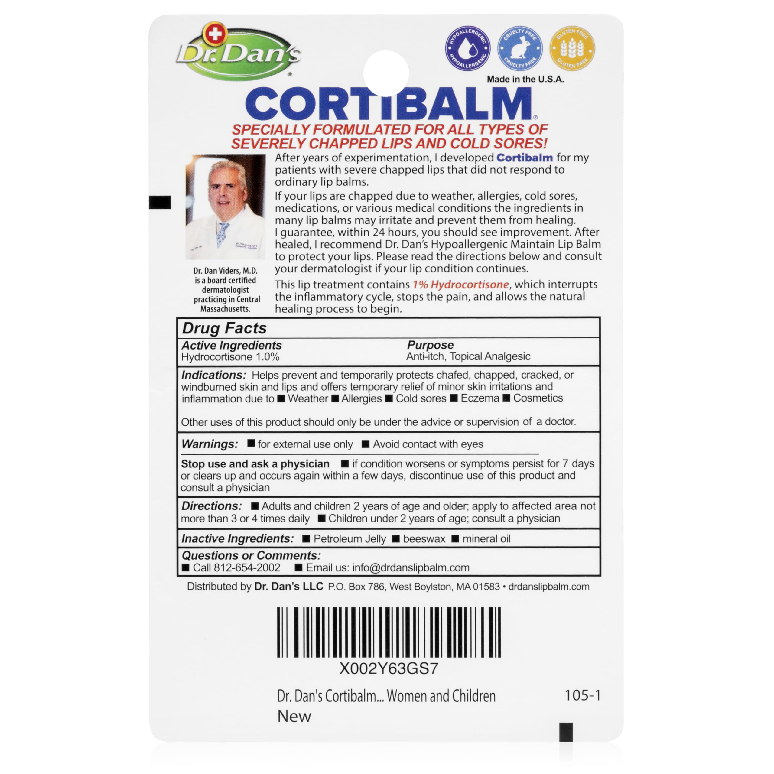 Dr. Dan's Cortibalm para labios agrietados ayuda a reparar y calmar.